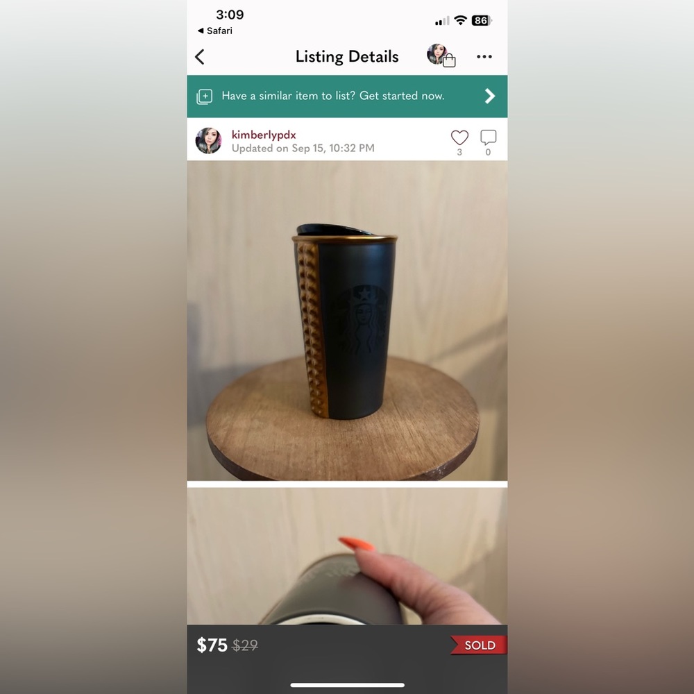 Rare Starbucks Matte Black Rose Gold Studded Travel Mug